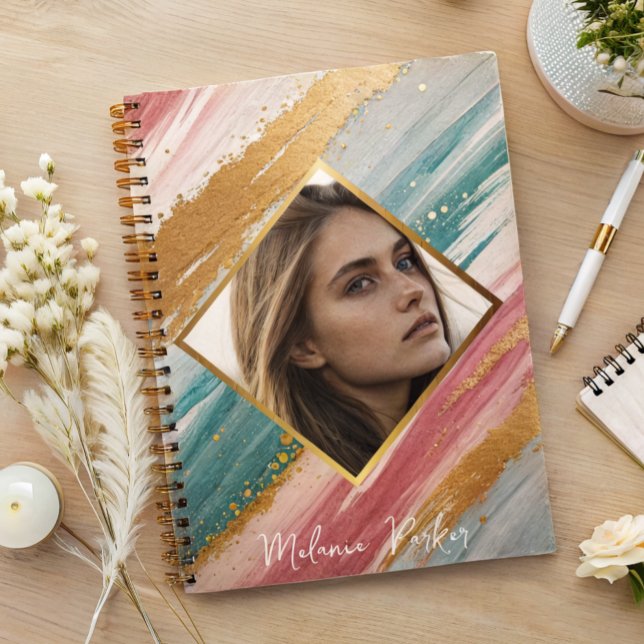 pink teal gold paint personalised photo notebook (Creator Uploaded)