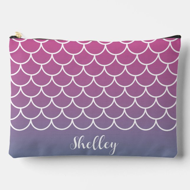 Pink Teal Gradient Mermaid Fishscale Accessory Pouch (Front)