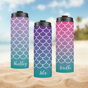 Pink Teal Gradient Mermaid Fishscale Thermal Tumbler