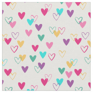 Pink Teal Heart Doodles Fabric