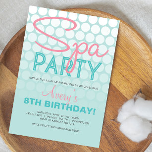 Pink Teal Modern Spa Party Birthday Invitation