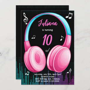 Pink Teal Musical Birthday Invitation