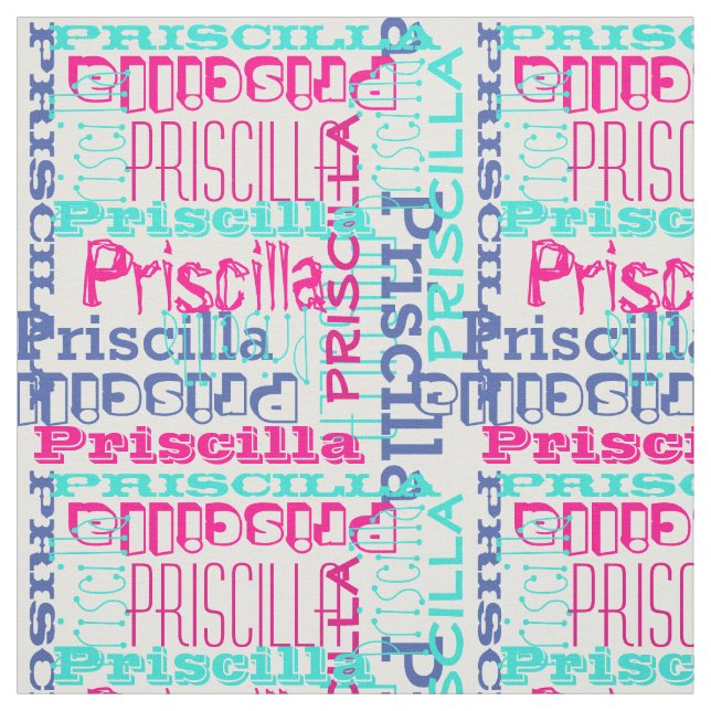 Pink Teal Name Modern Personalised Collage Girls Fabric (Swatch)