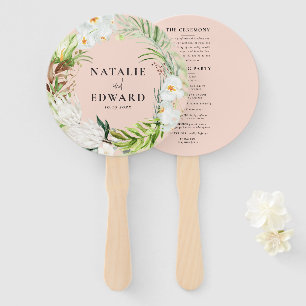 Pink, teal + orchid tropical floral wedding hand fan