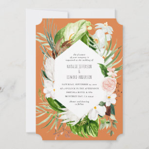 Pink, teal + orchid tropical floral wedding invite