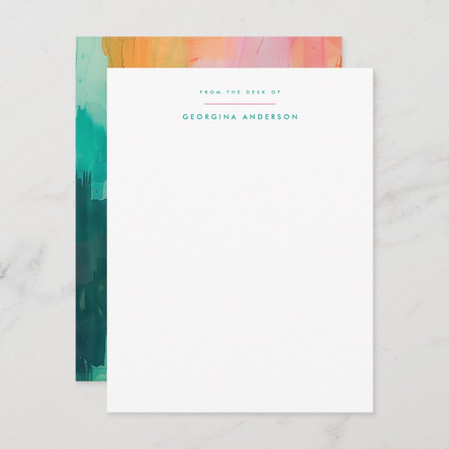 Pink Teal Painted Personal Stationery Card (Front/Back)