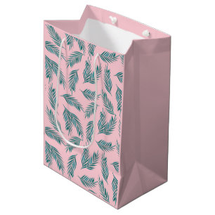 Pink & Teal Palm Leaves Tropical Medium Gift Bag