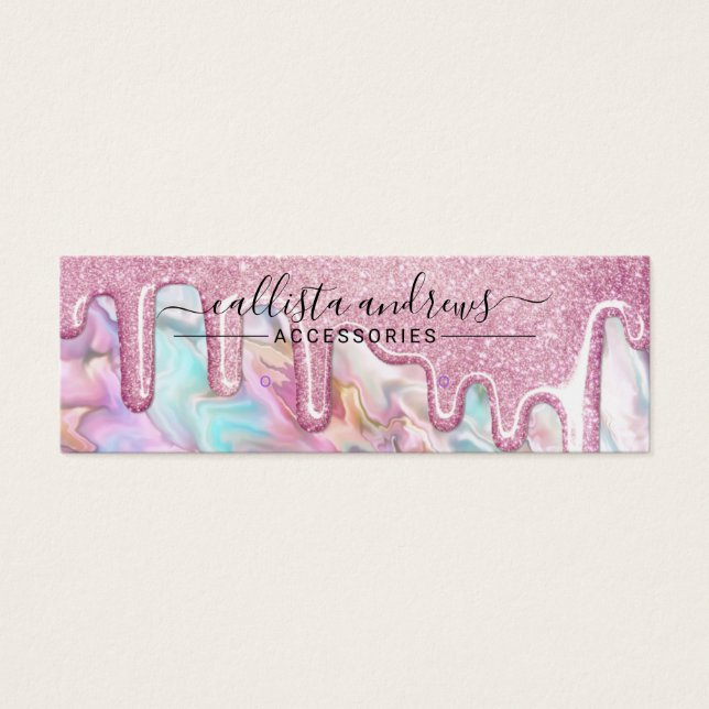 Pink Teal Pearl Opal Glitter Drips Earring Display (Front)