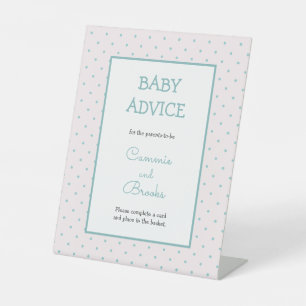 Pink Teal polka dot baby advice table sign