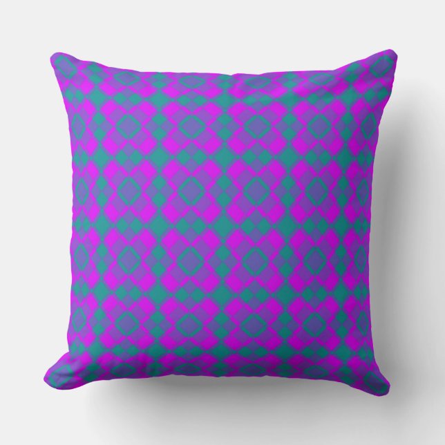 Pink Teal Purple Chequered Argyle Pattern Cushion (Front)