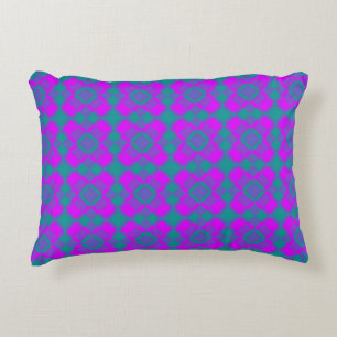 Pink Teal Purple Chequered Argyle Pattern Decorative Cushion