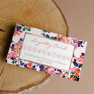 Pink teal purple coral gold polka dots floral loyalty card