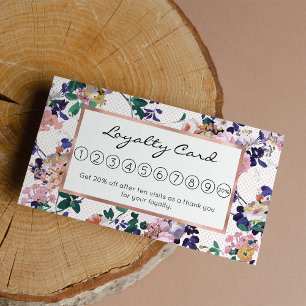 Pink teal purple gold polka dots floral loyalty card