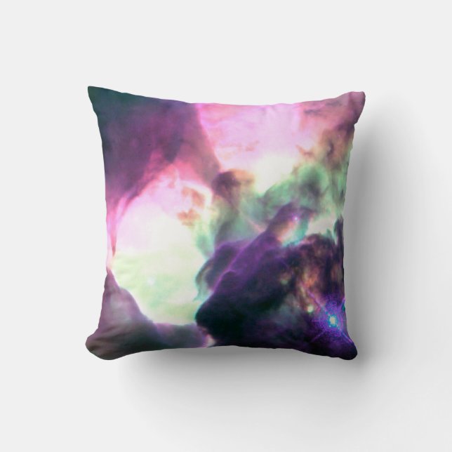 Pink Teal Purple Nebula Galaxy Cushion (Front)