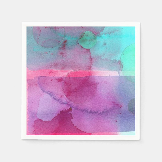 Pink Teal Purple Ombre Watercolor Napkin (Front)