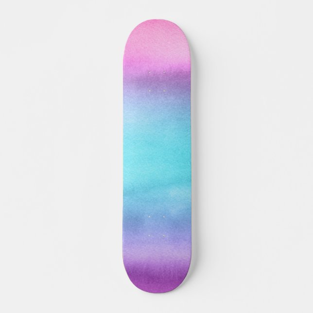 Pink Teal Purple Watercolor Skateboard (Front)