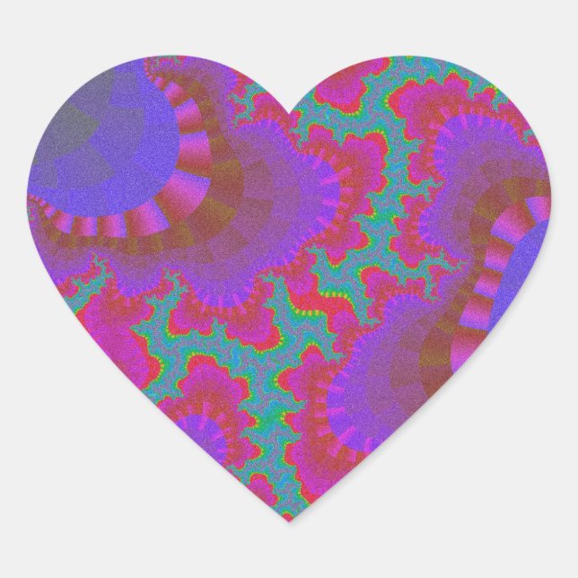 Pink Teal Rainbow Gear Heart Stickers (Front)