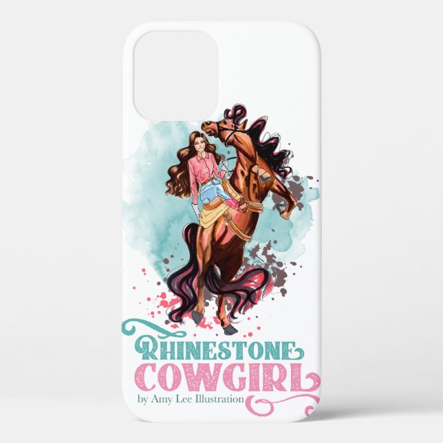 Pink Teal Rhinestone Cowgirl Horse iPad Case (Back)