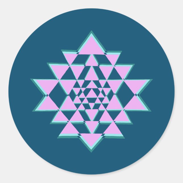 Pink Teal Sacred Sanskrit Sri Yantra Symbol Yoga Classic Round Sticker (Front)