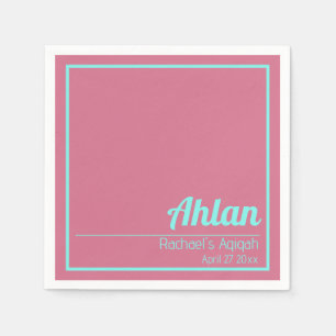 Pink Teal Solid Colour Plain, Aqiqah Baby Shower Napkin