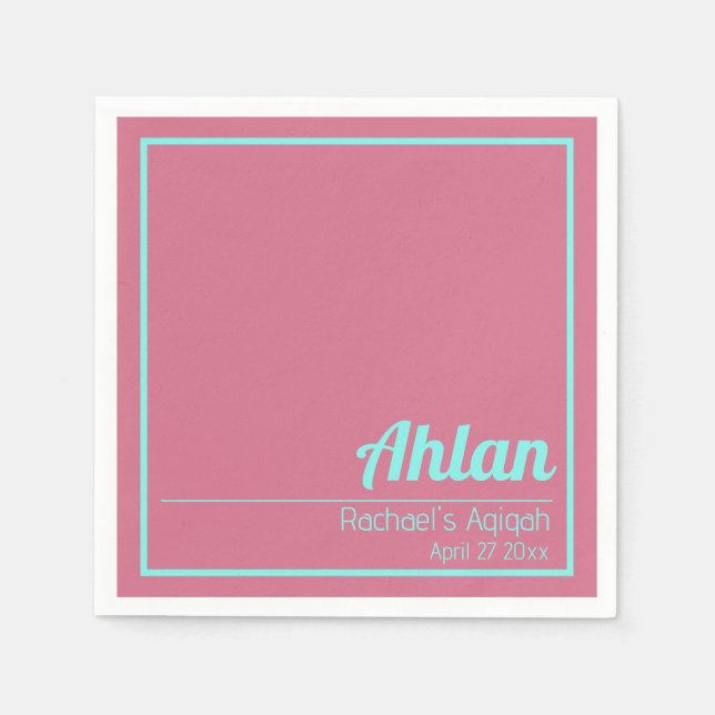 Pink Teal Solid Colour Plain, Aqiqah Baby Shower Napkin (Front)