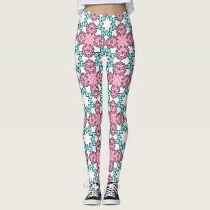 Pink Teal Starburst Geometric Pattern Leggings