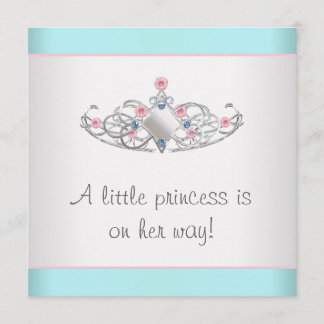 Pink Teal Tiara Princess Baby Girl Shower Invitation