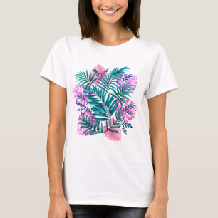 Pink & Teal Tropical Palm & Monstera Leaves T-Shirt