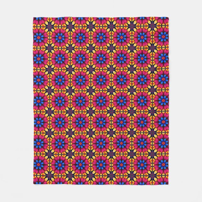 Pink & Teal Vintage Mediterranean Style  Fleece Blanket (Front)
