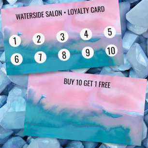 Pink Teal Watercolor Abstract 10 Loyalty Card