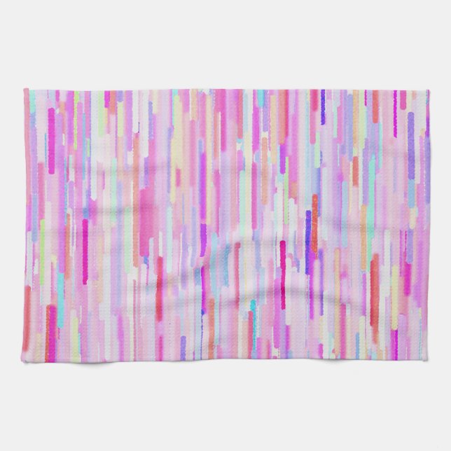 Pink teal watercolor abstract stripes pattern tea towel (Horizontal)