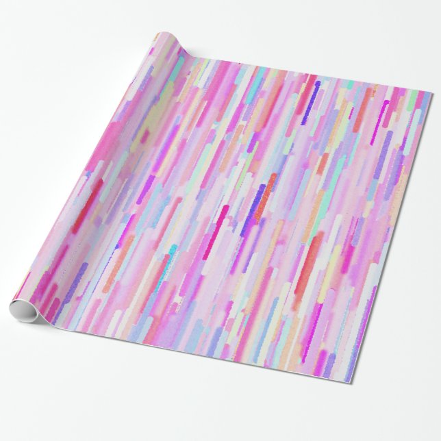 Pink teal watercolor abstract stripes pattern wrapping paper (Unrolled)