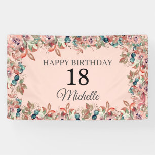 Pink Teal Watercolor Floral 18th Birthday Banner
