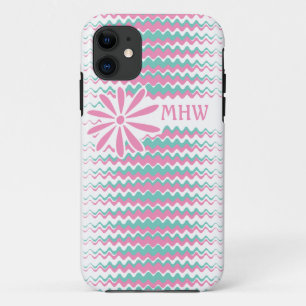 Pink & Teal Wavy Stripes custom monogram cases