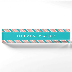 Pink Teal White Stripe Pattern with Name Nameplate