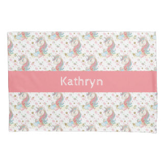 Pink Teal Yellow Unicorn Colourful Pillowcase