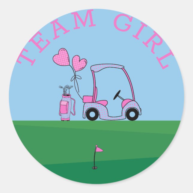Pink Team Girl Gender Reveal Party Vote Golf Classic Round Sticker (Front)