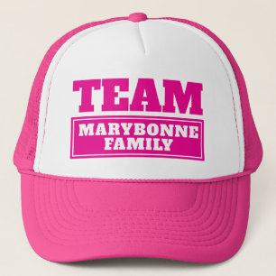 Pink team personalised team name or family name trucker hat