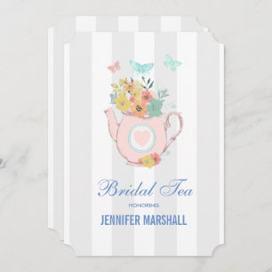 Pink Teapot with Flowers & Butterflies Bridal Tea Invitation