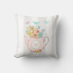 Pink Teapot with Flowers & Butterflies Cushion