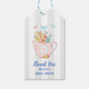 Pink Teapot with Flowers & Butterflies Gift Tags