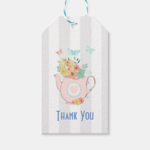 Pink Teapot with Flowers & Butterflies Thank You Gift Tags