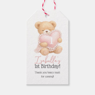 Pink Teddy Bear 1st Birthday Thank You Gift Tags