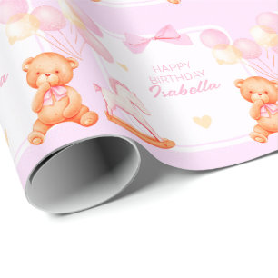 Pink Teddy Bear And Rocking Horse Wrapping Paper