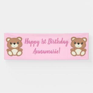 Pink Teddy Bear Baby Birthday Party Banner