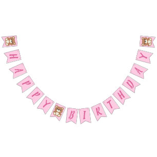 Pink Teddy Bear Baby Birthday Party Bunting