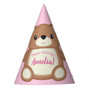 Pink Teddy Bear Baby Birthday Party Hat