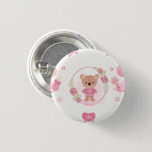Pink Teddy Bear Baby Shower  3 Cm Round Badge
