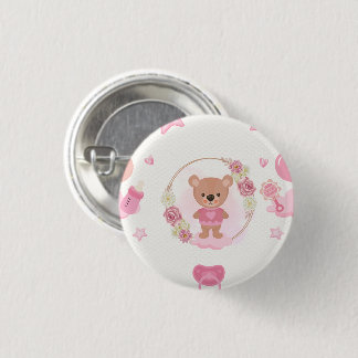 Pink Teddy Bear Baby Shower 3 Cm Round Badge