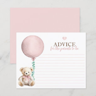 Pink Teddy Bear Baby Shower Advice Card